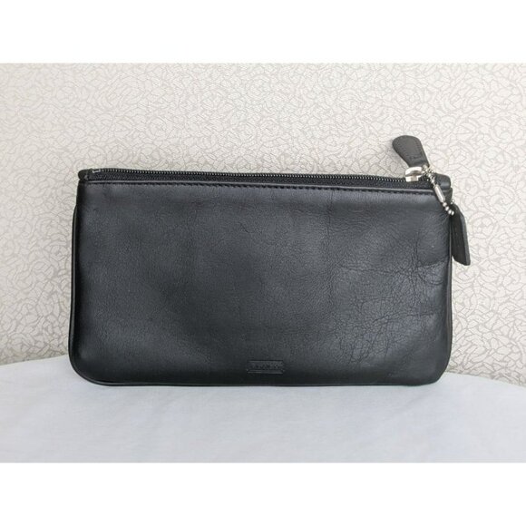 Vintage Coach Leather Small Flat Cosmetic Case Bag Clutch 6990 Black Silver USA - Picture 2 of 12
